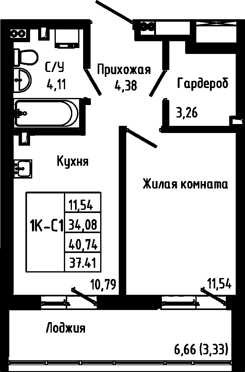 1-комнатная в ЖК «Луна»