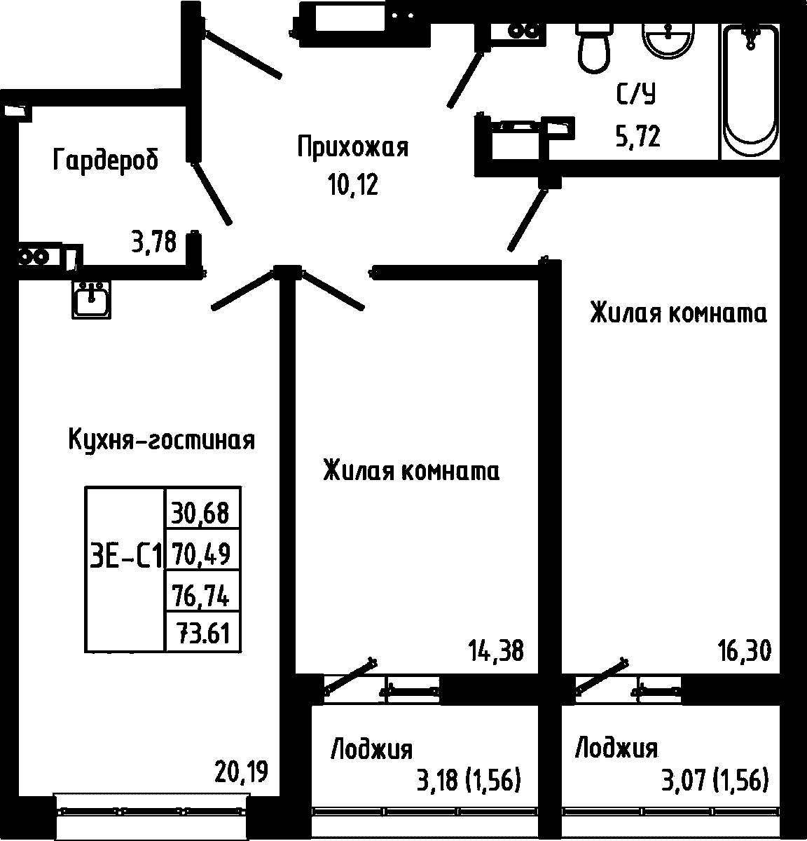 3-комнатная в ЖК «Луна»