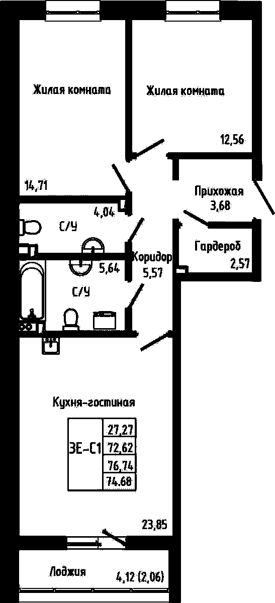 3-комнатная в ЖК «Луна»
