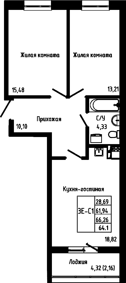 3-комнатная в ЖК «Луна»
