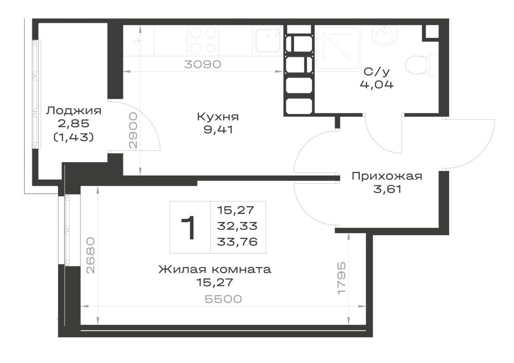 1-комнатная в ЖК «Октябрь Парк»